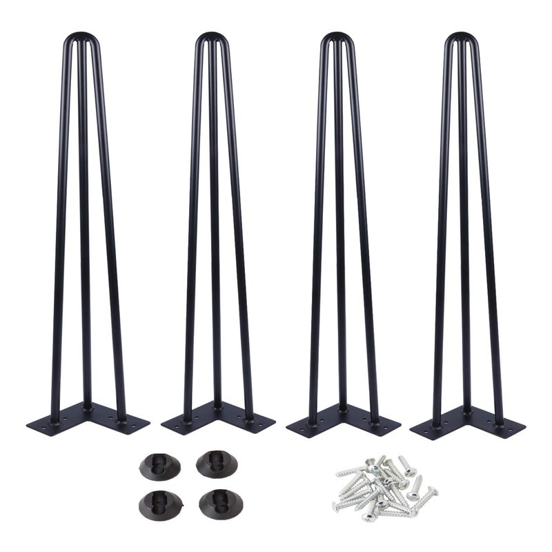 Osring 26 Inch Hairpin Table Legs with 1/2â€ Dia 3-Rods, Metal Furniture Legs for Coffee Table and TV Stand, Mid-Century Black Hairpin Feet with Floor Protector, 4 Pack - Image 1